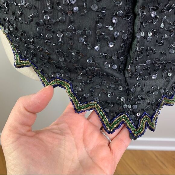 Vintage Lawrence Kazar Y2K New Year’s  Sequin Beaded Silk Top Sz M - Picture 8 of 13